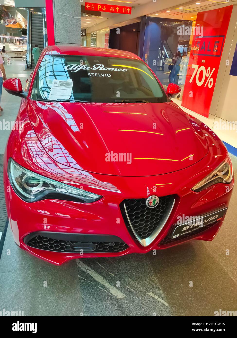 Kiyv, Ukraine - August 9, 2020: Closeup detail view from Alfa Romeo ...