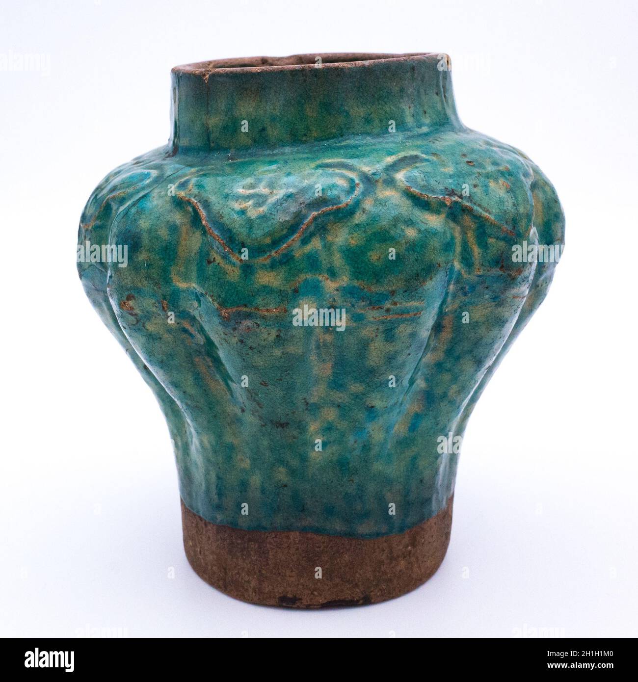 Antique Chinese Ming Dynasty Turquoise Glazed Lobed Provincial Jar Stock Photo