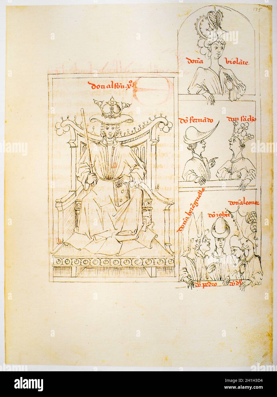 Alfonso X the Wise, king of Castile at Genealogy of the Kings of Spain by Alonso de Cartagena, 1456. Royal Library of Palace, Madrid. Folio 175r Stock Photo