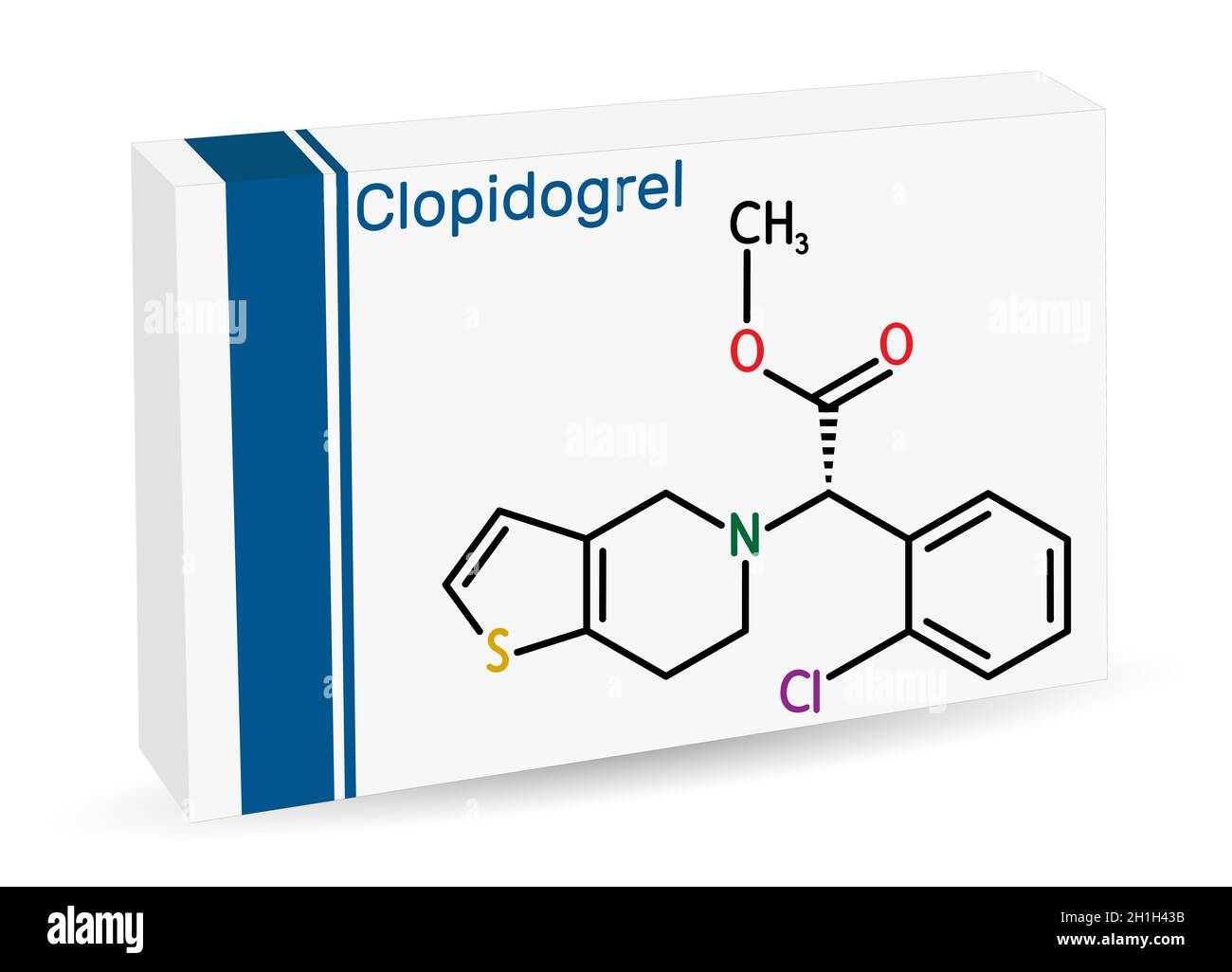 Clopidogrel molecule. It is prodrug, antiplatelet medication, used to ...