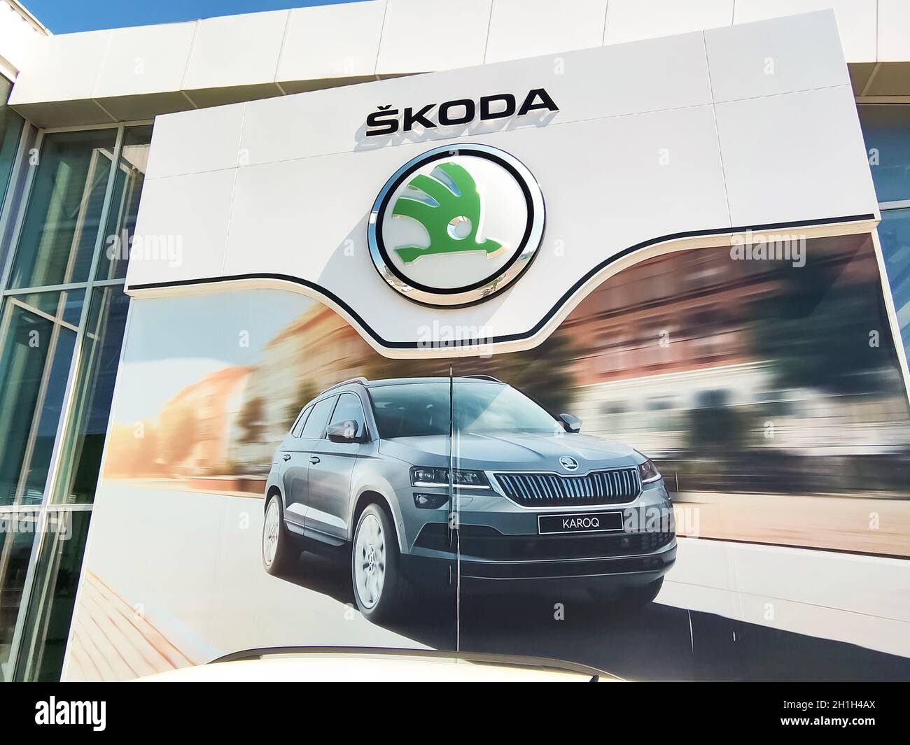 Kyiv, Ukraine - August 15, 2020: SKODA store at Kyiv, Ukraine on August 15, 2020. Skoda is an automobile manufacturer based in the Czech Republic. Stock Photo
