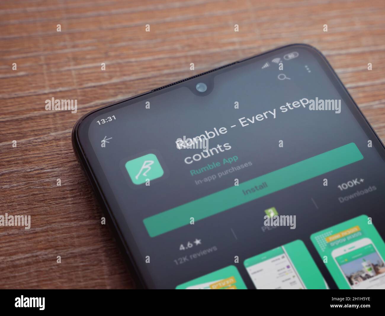 Lod, Israel July 8, 2020 Rumble app play store page on the display