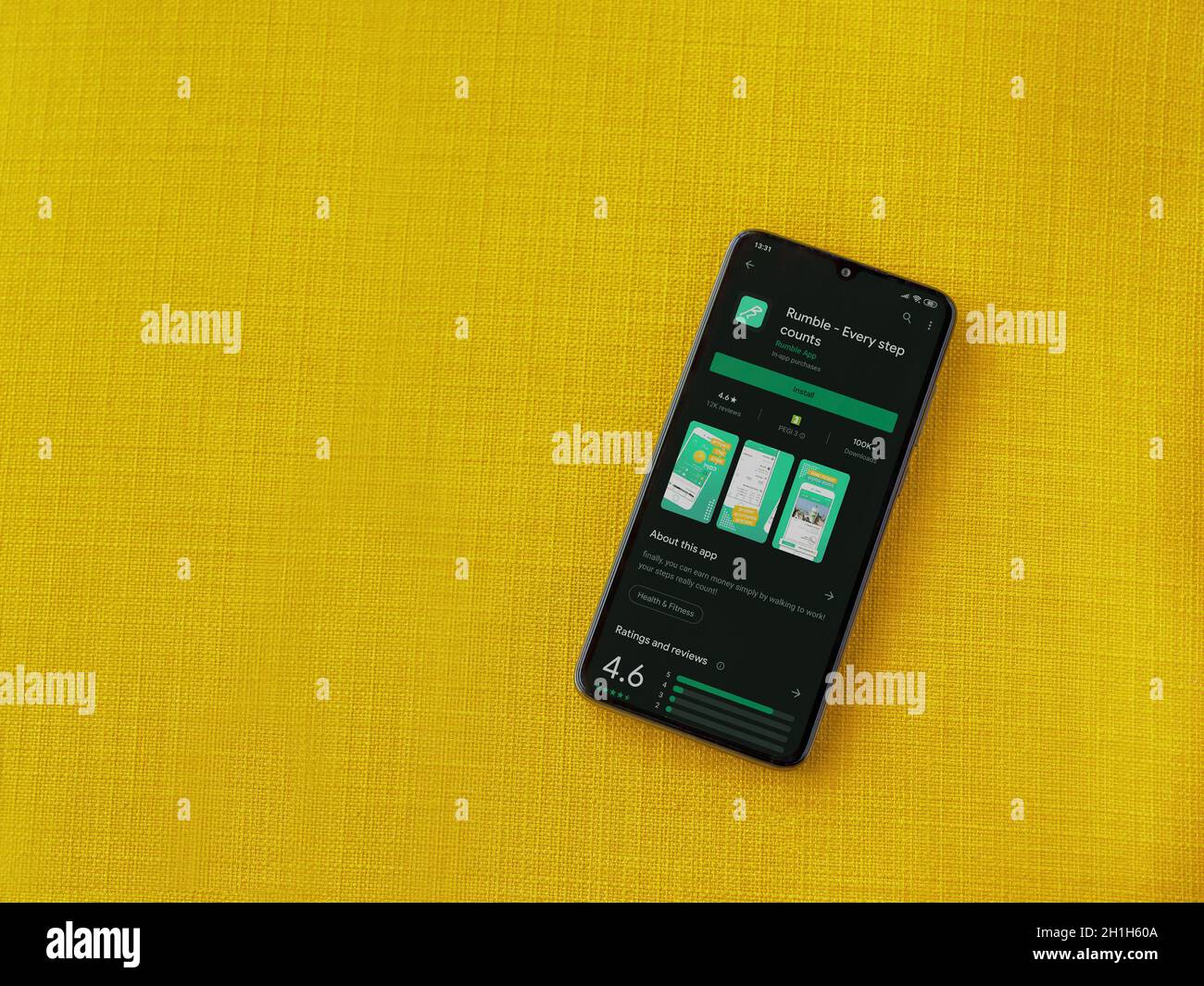 Lod, Israel July 8, 2020 Rumble app play store page on the display