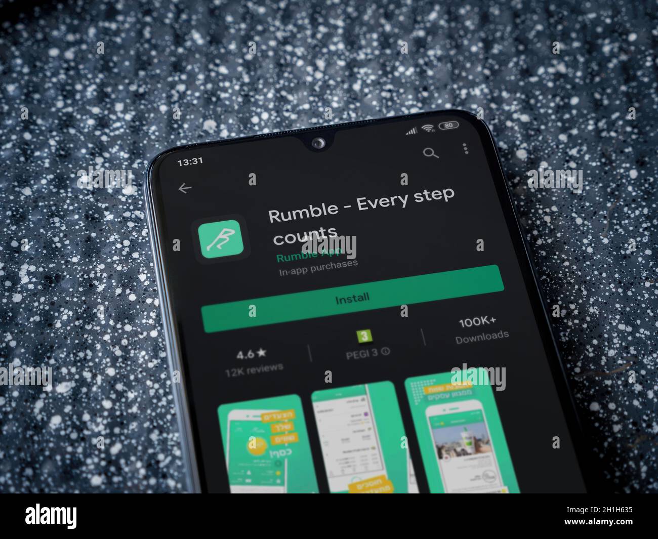 Lod, Israel July 8, 2020 Rumble app play store page on the display