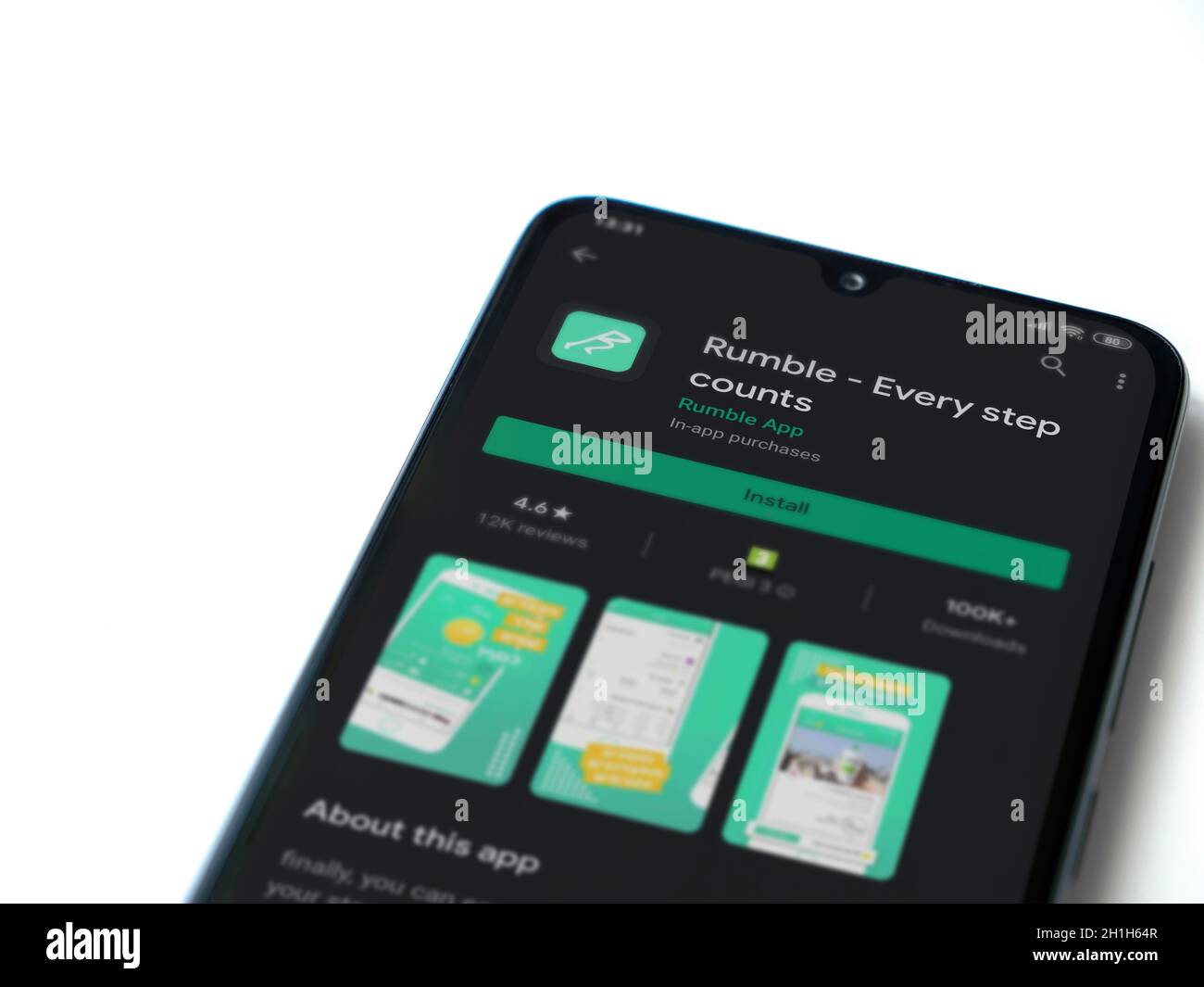 Lod, Israel July 8, 2020 Rumble app play store page on the display