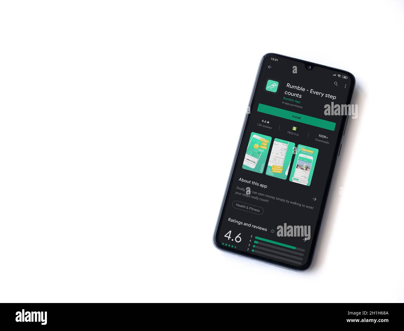 Lod, Israel July 8, 2020 Rumble app play store page on the display