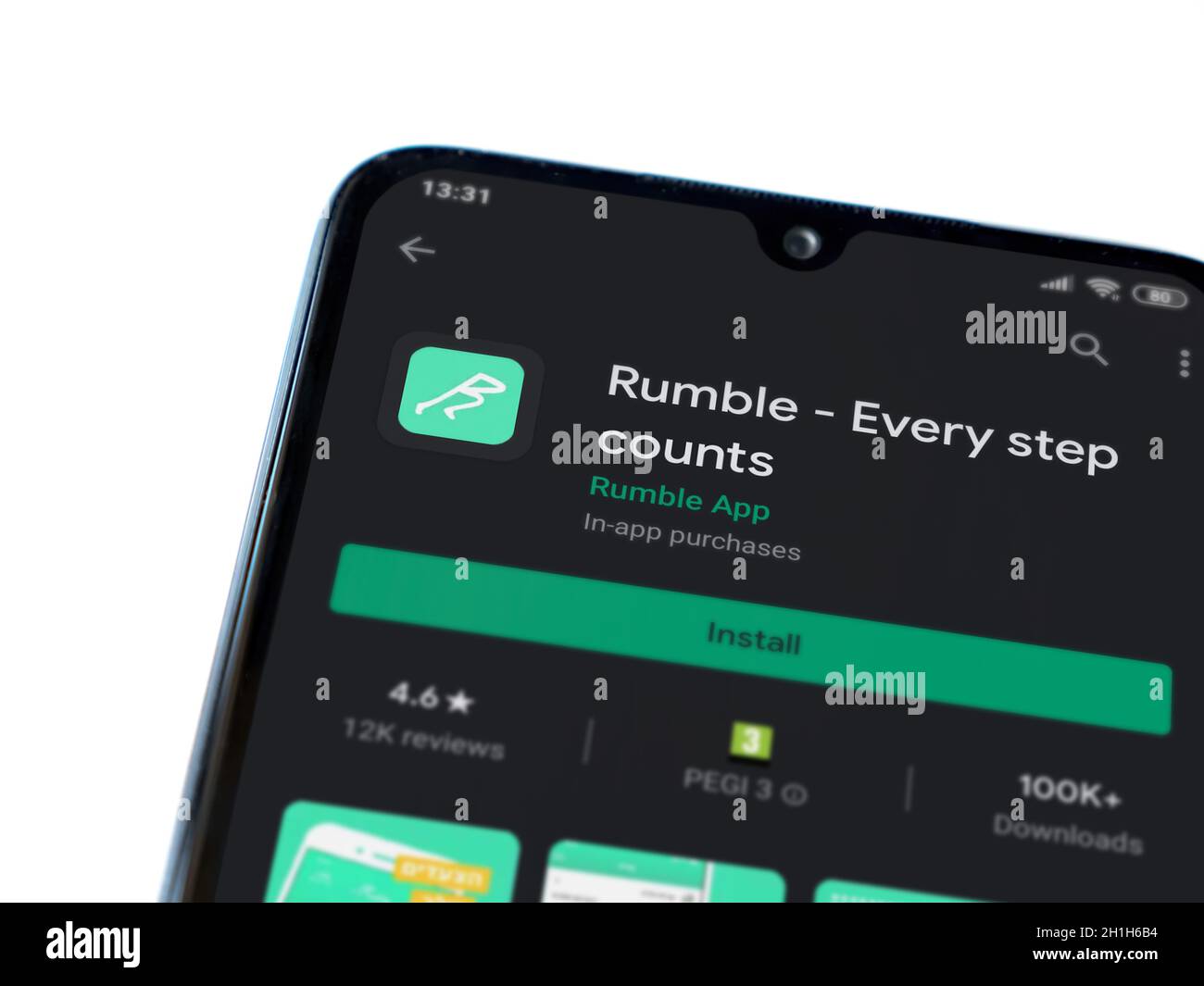 Lod, Israel July 8, 2020 Rumble app play store page on the display