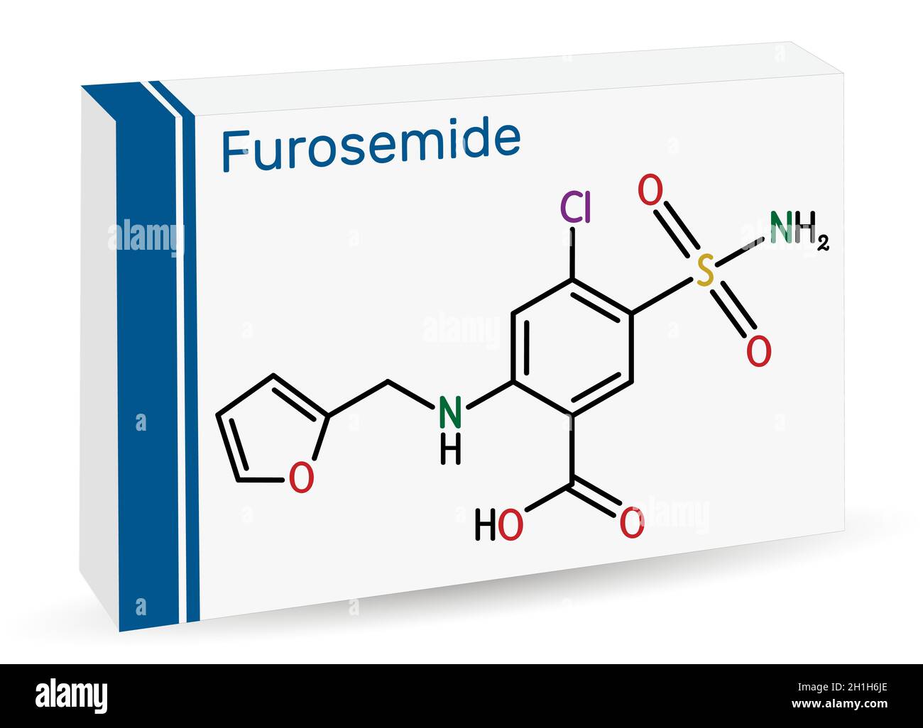 Furosemide, Frusemide molecule. Diuretic drug, is used to treat