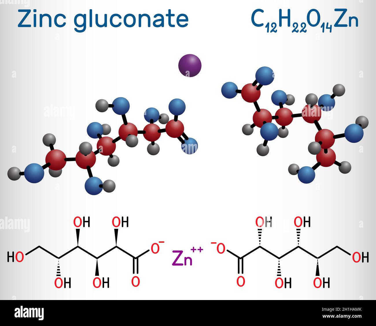 Zinc gluconate molecule. It is ionic compound, zinc salt of gluconic