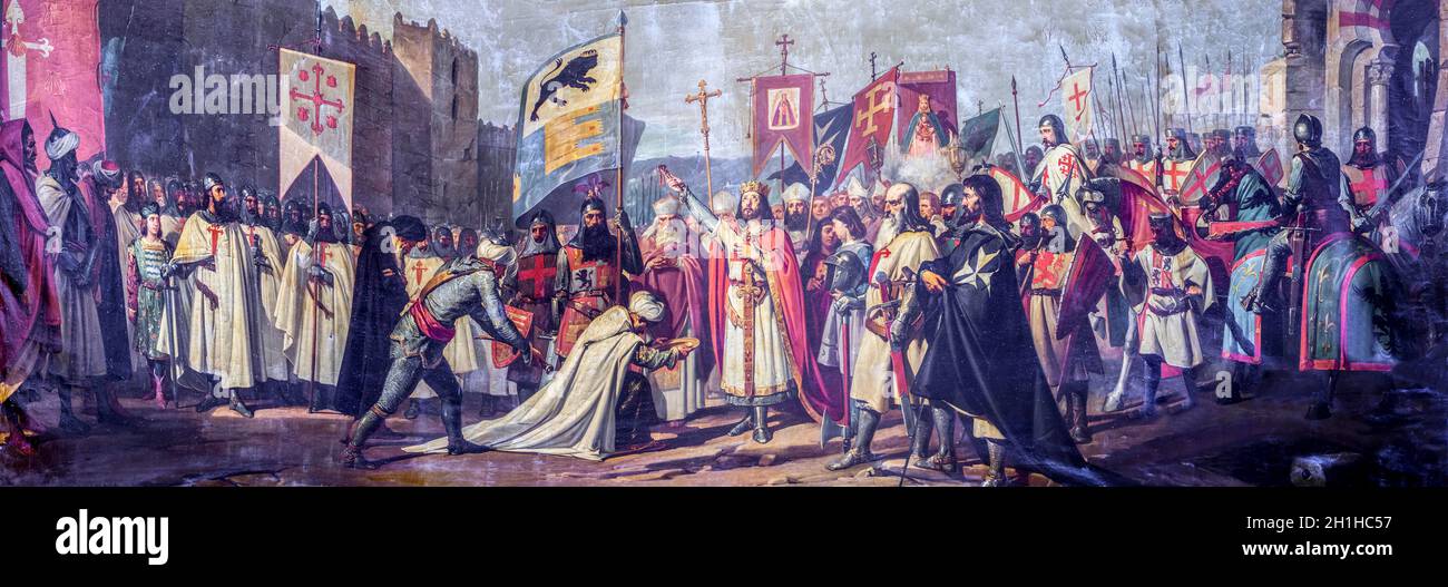Ferdinand III, king of Castile captures Cordoba. Painted by Jose Maria Rodriguez Losada. Real Circulo de la Amistad de Cordoba, Spain Stock Photo