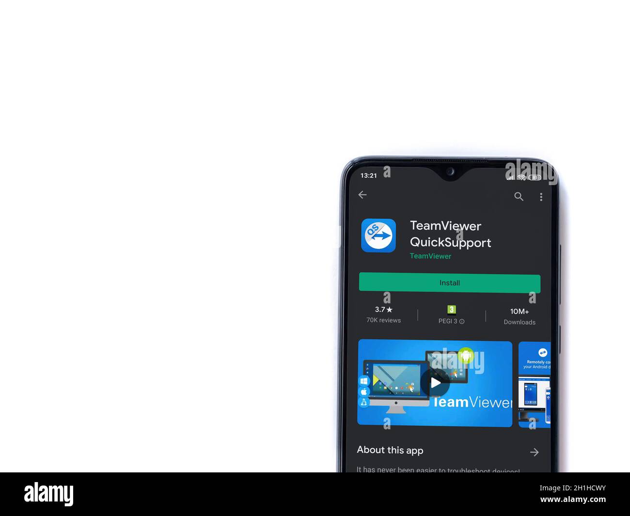 Lod, Israel July 8, 2020 TeamViewer QuickSupport app play store page
