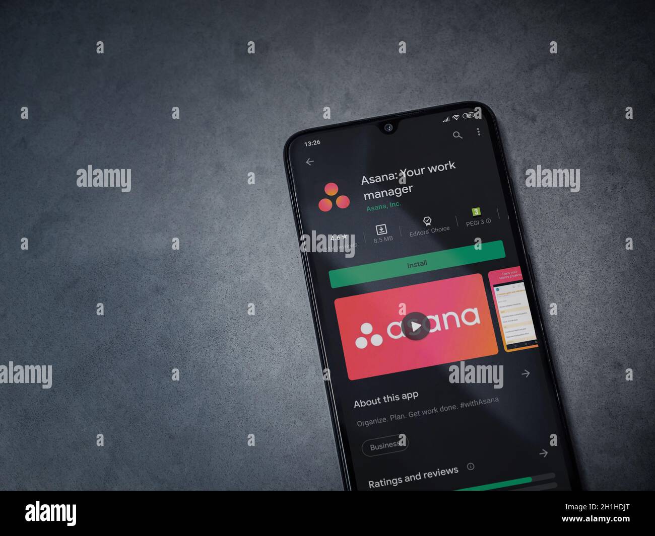 Lod Israel July 8 2020 Asana App Play Store Page On The Display Of A Black Mobile Smartphone On Dark Marble Stone Background Top View Flat Lay W Stock Photo Alamy