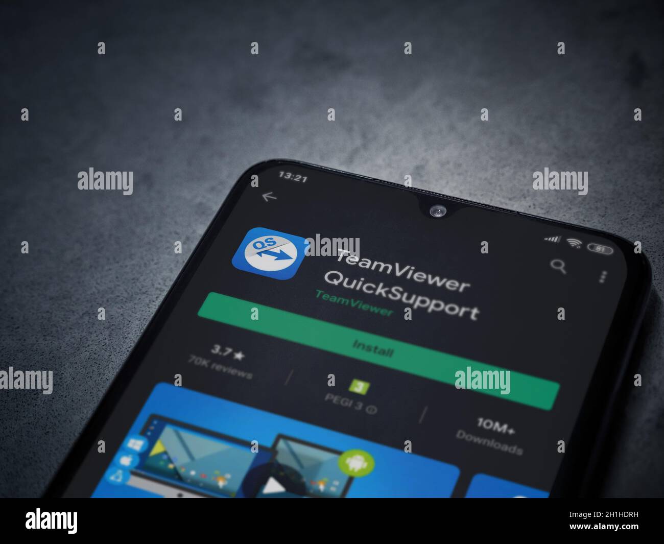 Lod, Israel July 8, 2020 TeamViewer QuickSupport app play store page