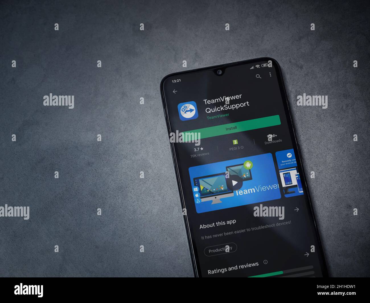 Lod, Israel July 8, 2020 TeamViewer QuickSupport app play store page