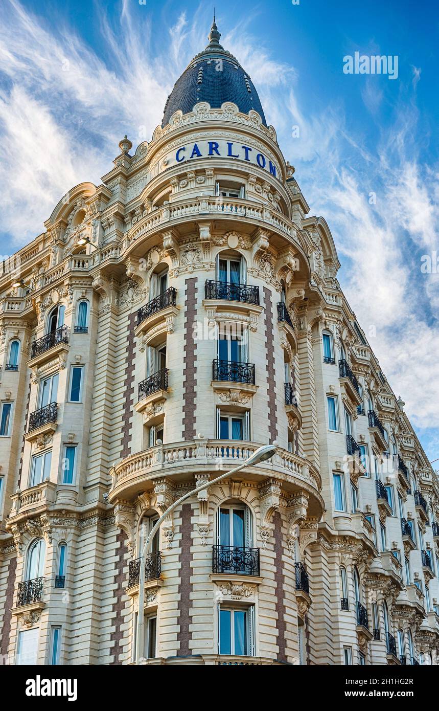 CANNES, FRANCE - AUGUST 15: The Intercontinental Carlton Hotel in Cannes, Cote d'Azur, France, as seen on August 15, 2019. It is a luxury hotel built Stock Photo