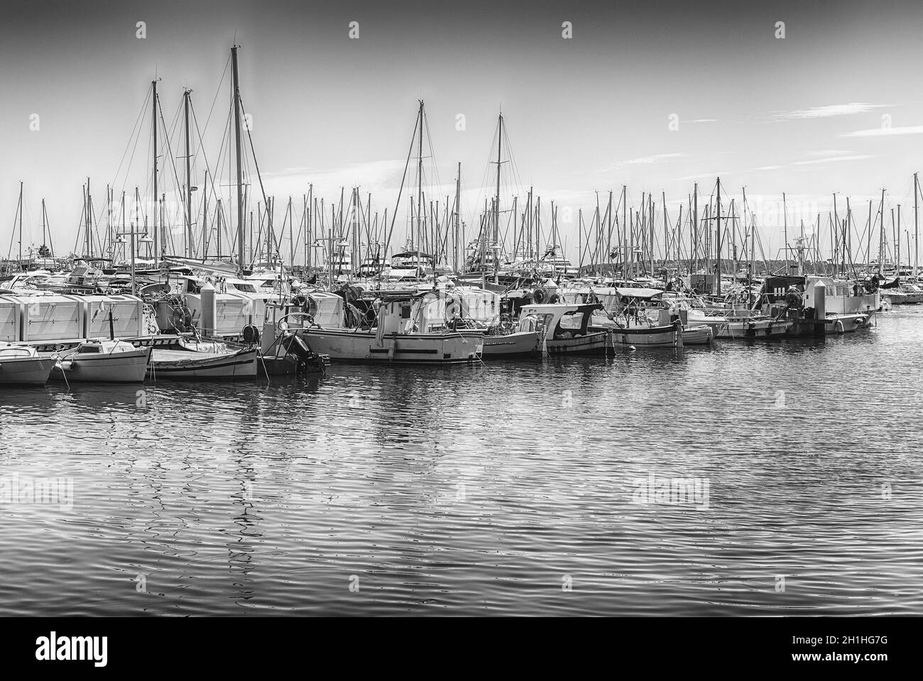 View over the boats of Vieux Port in Le Suquet district, city centre and old harbour of Cannes, Cote d'Azur, France Stock Photo