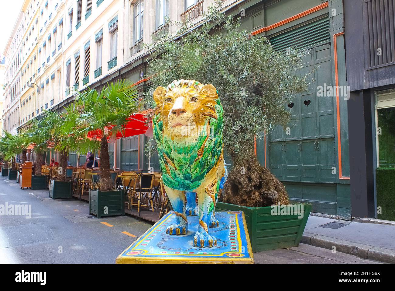 Lion, France - June 16, 2716: Lion statue at street at Lion, France on June 16, 2716 Stock Photo