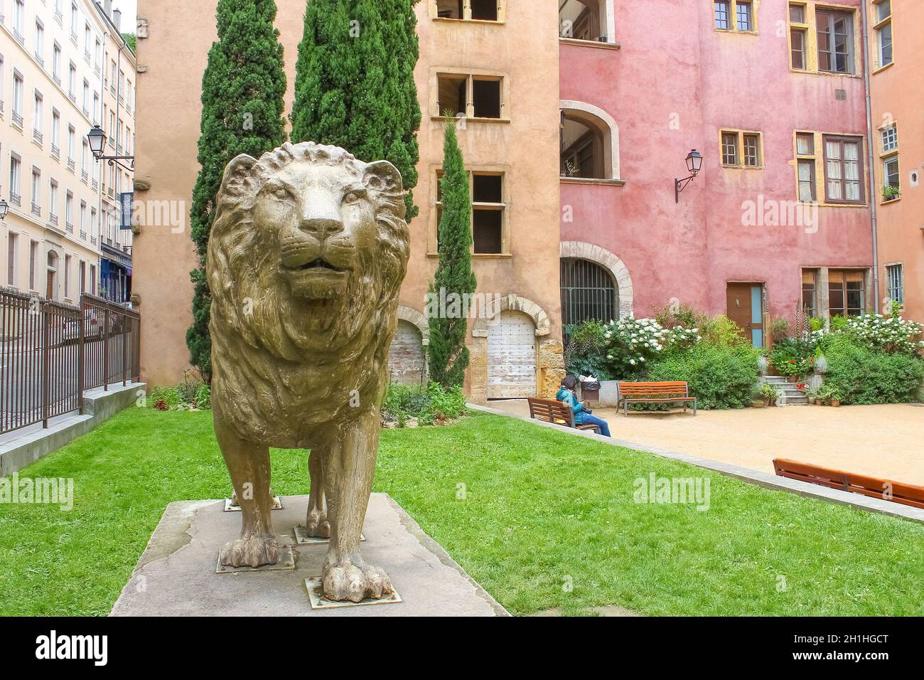 Lion, France - June 16, 2716: Lion statue at street at Lion, France on June 16, 2716 Stock Photo