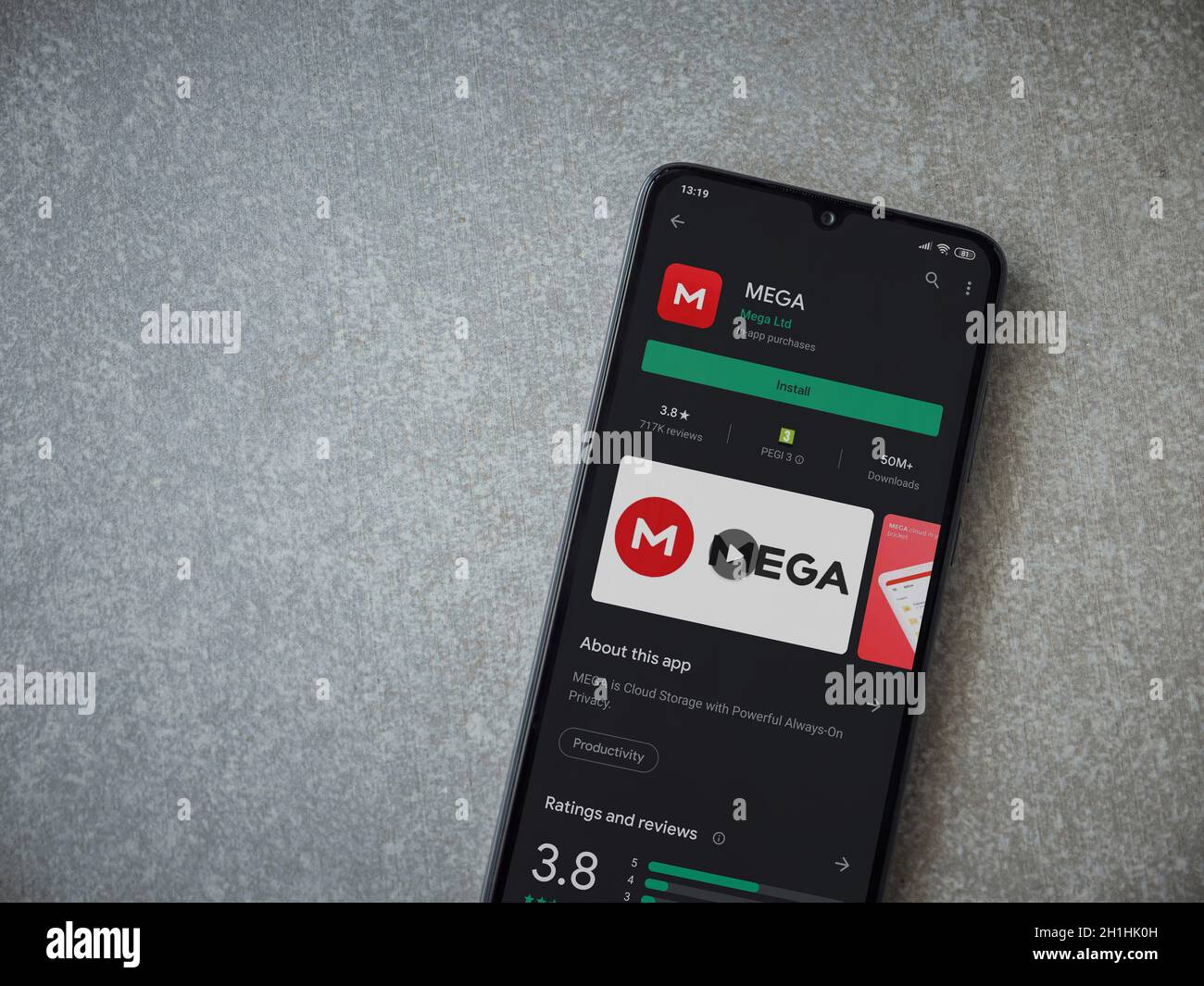 Lod, Israel - July 8, 2020: MEGA app play store page on the display of ...