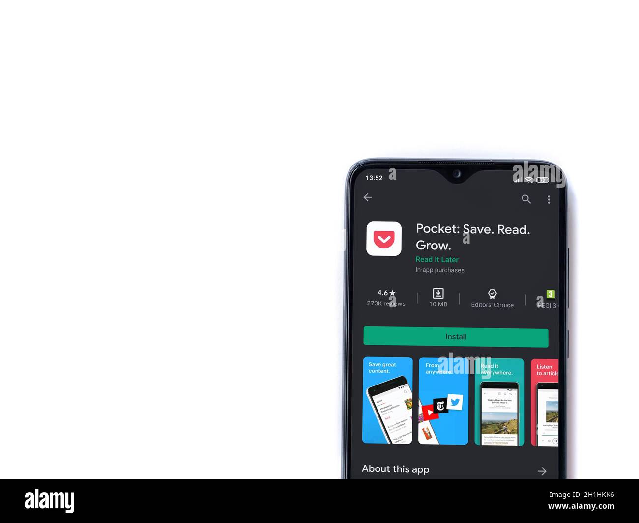 Lod, Israel - July 8, 2020: Pocket app play store page on the display ...