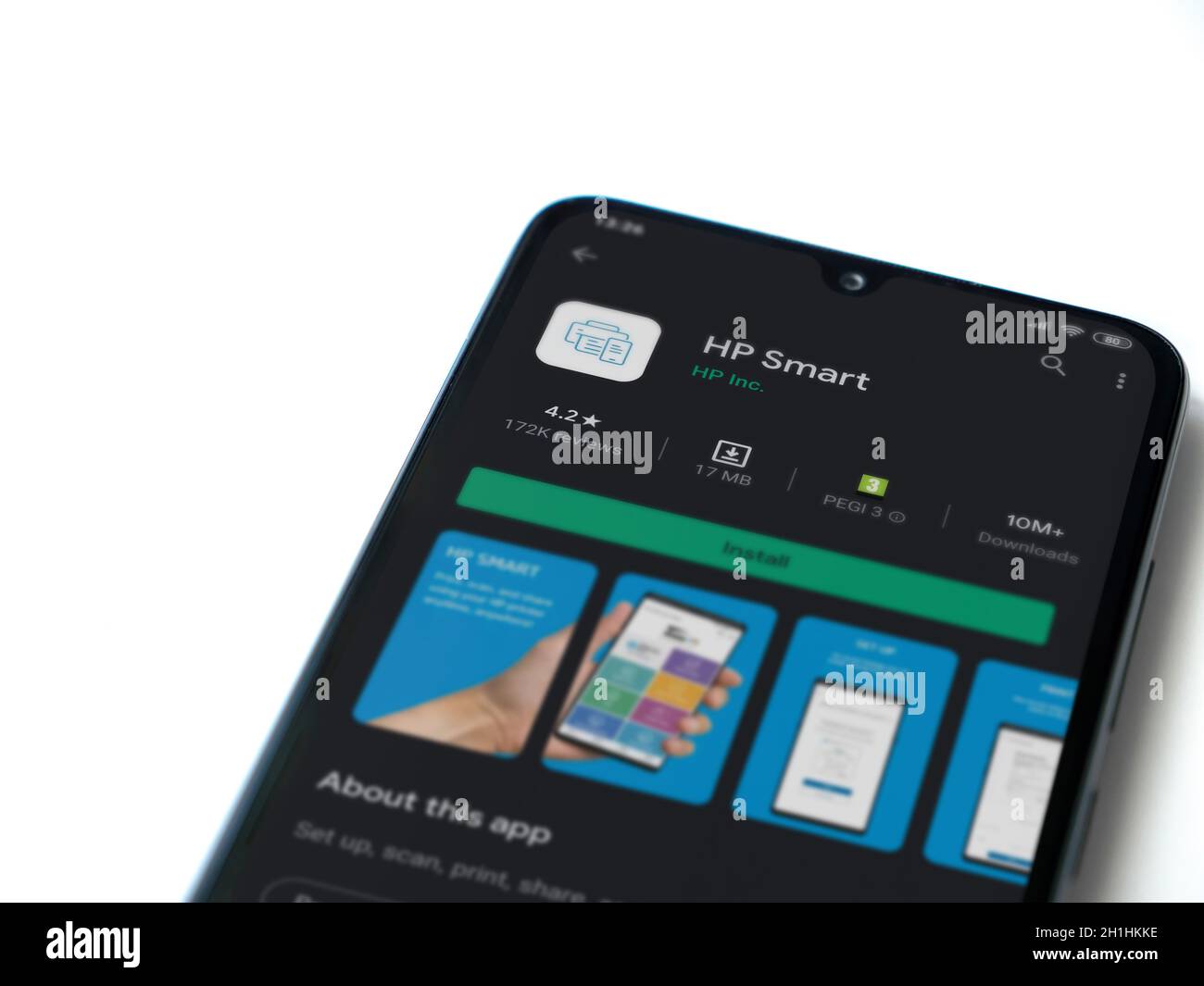 Lod, Israel - July 8, 2020: HP Smart app play store page on the display ...