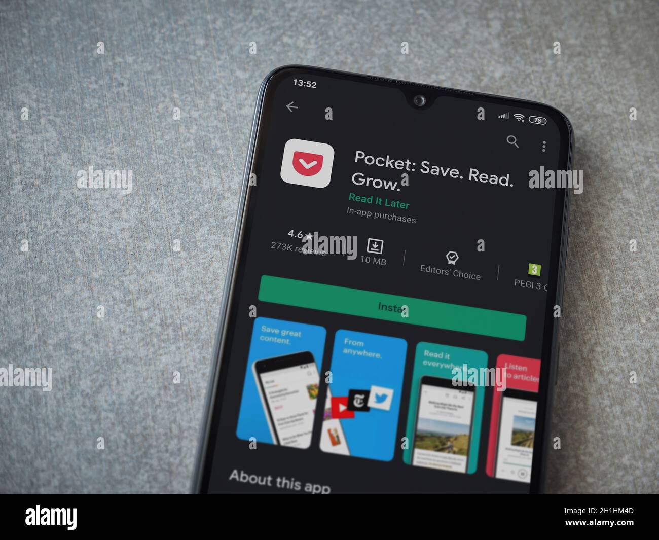 Lod, Israel - July 8, 2020: Pocket app play store page on the display ...