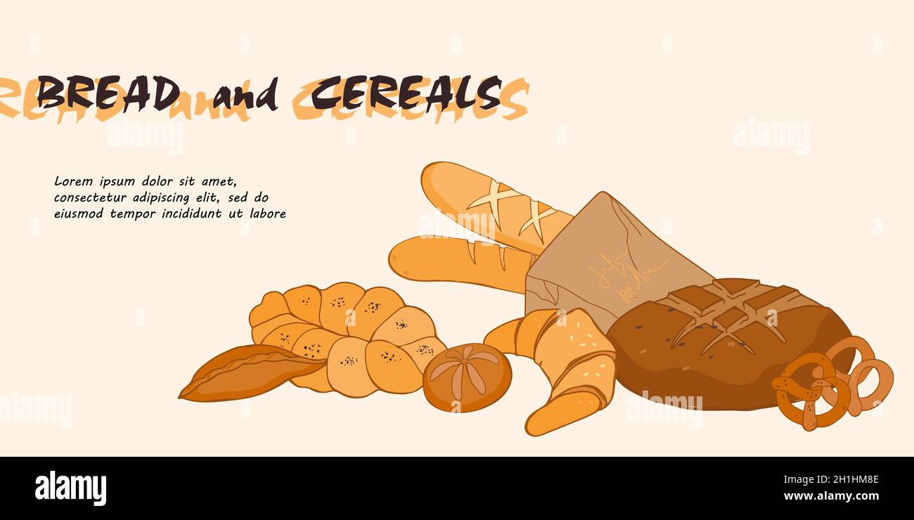 Hand drawn banner or flyer for bakery with bread production, vector ...
