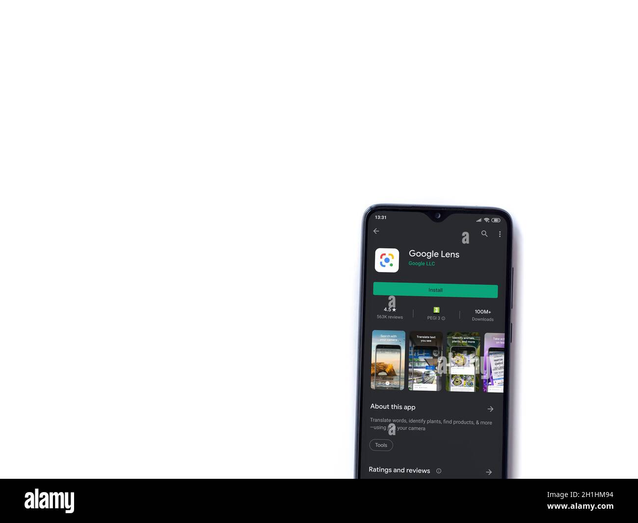Lod, Israel - July 8, 2020: Google Lens app play store page on the display  of a black mobile smartphone isolated on white background. Top view flat la  Stock Photo - Alamy