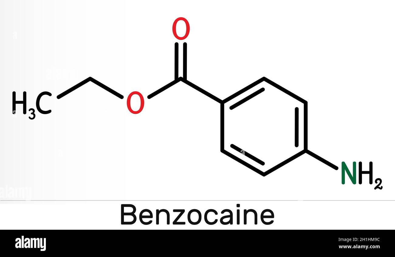 Benzocaine molecule. It is local anesthetic. Skeletal chemical formula