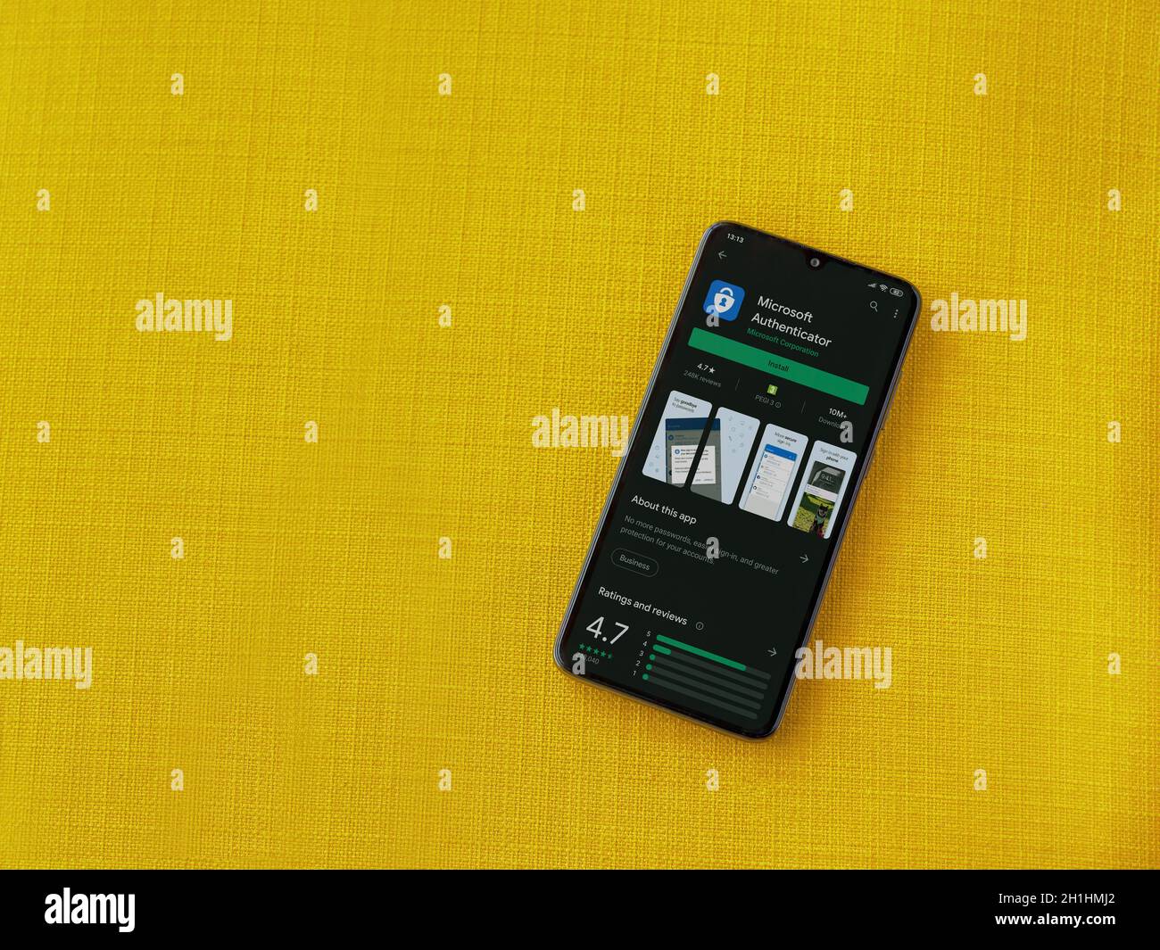 Lod, Israel - July 8, 2020: Microsoft Authenticator app play store page
