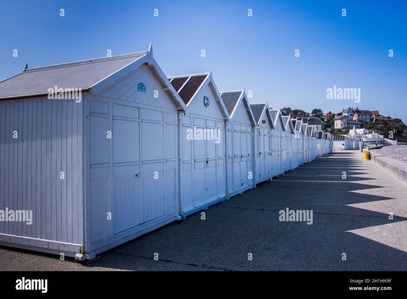 Wooden huts on the beach in Normandy, France. Hight quality photo Stock Photo