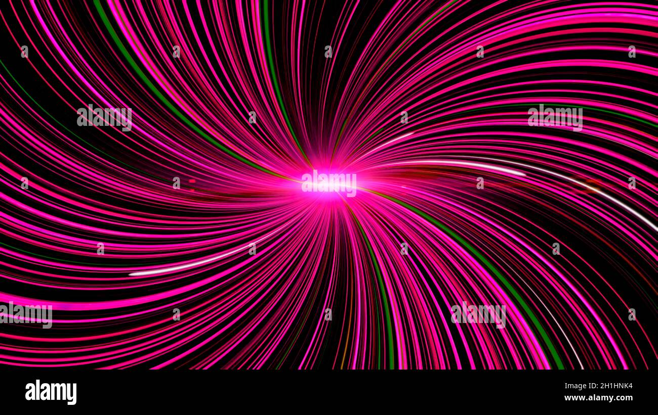 Spiral of colored and luminous lines. Animation. Curved lines radiate ...