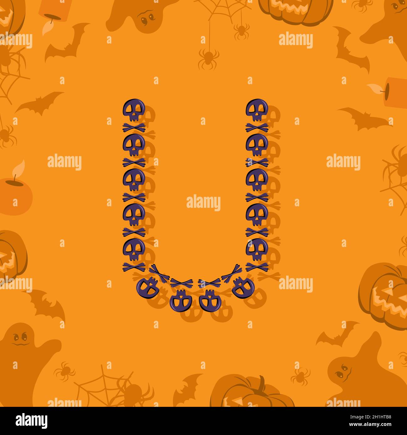 Halloween letter U from skulls and crossbones for design. Festive font ...