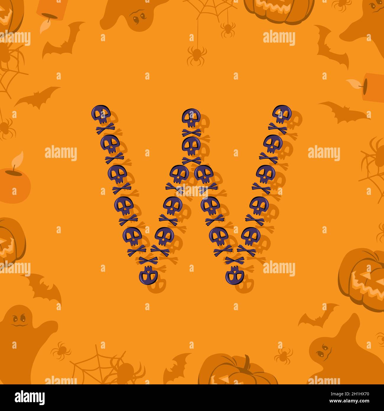 Halloween letter W from skulls and crossbones for design. Festive font ...