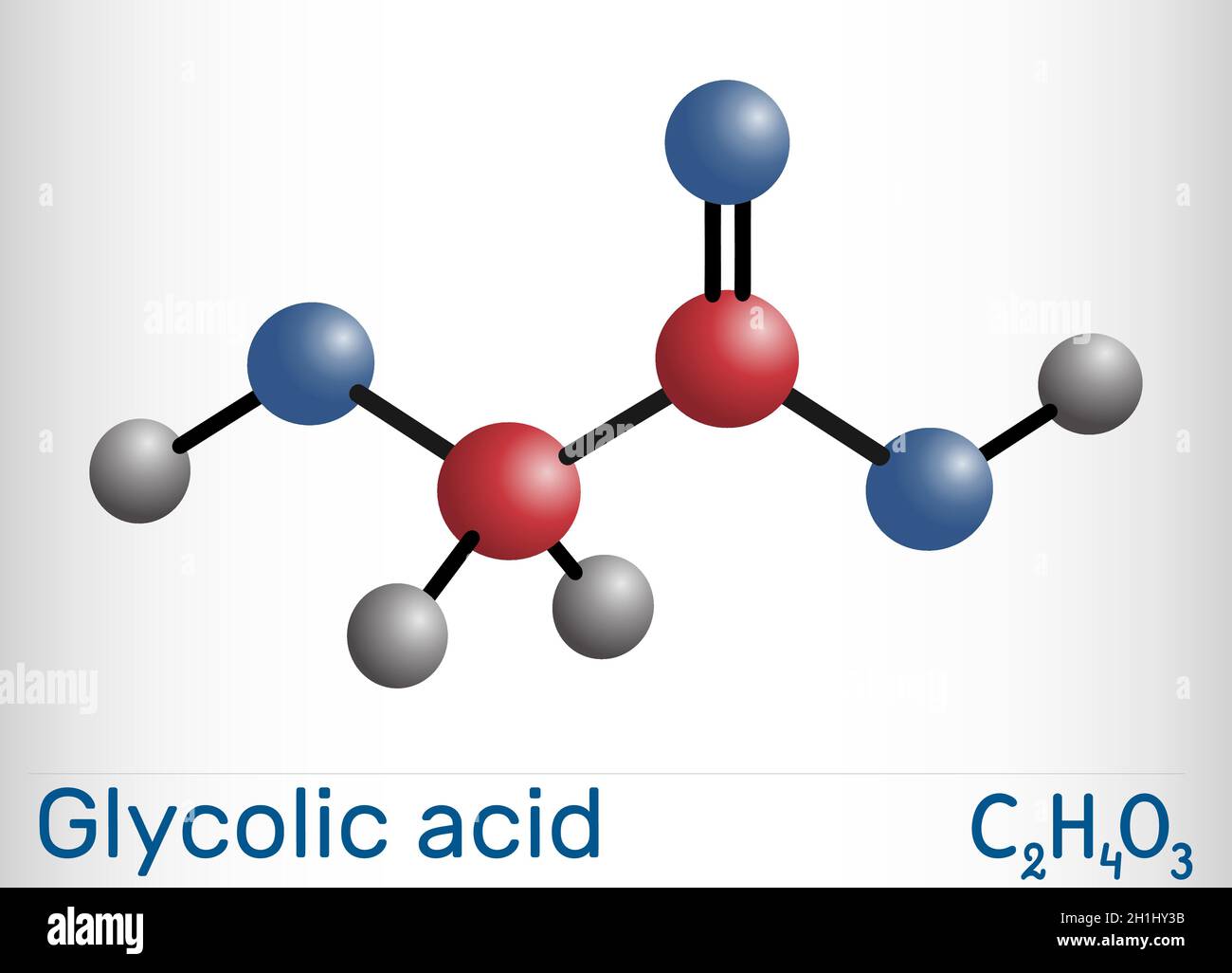 Glycolic acid, hydroacetic or hydroxyacetic acid, C2H4O3 molecule. It