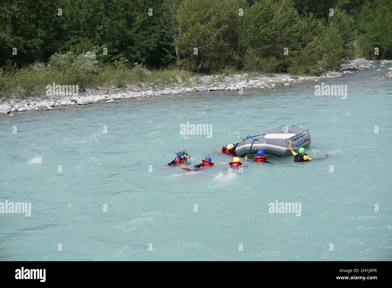 overboard people on durance river alps france white river rafting Stock Photo