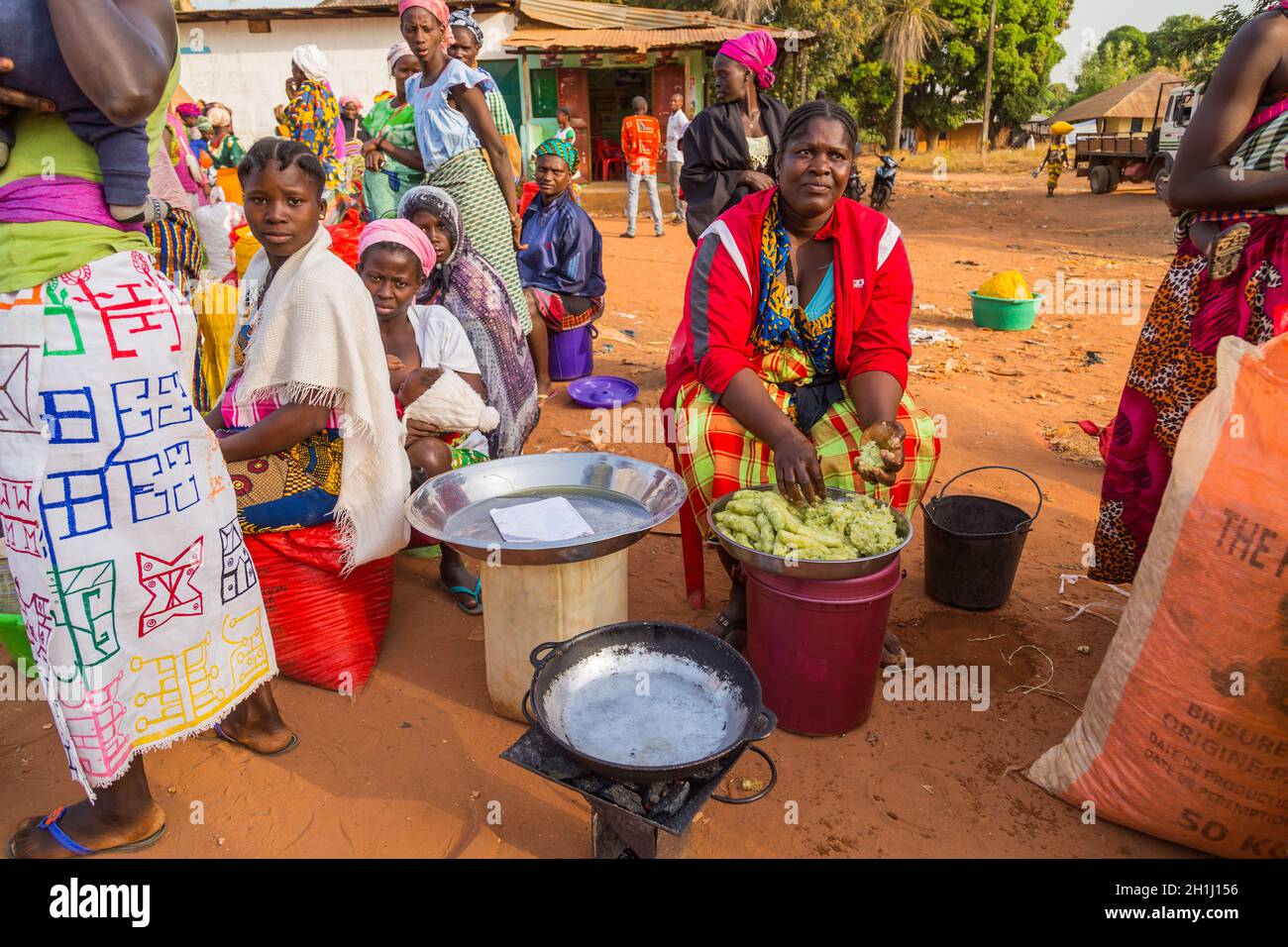 Bissau, Republic of Guinea-Bissau - February 6, 2018: women at the market in the city of Bissau, Guinea Bissau Stock Photo