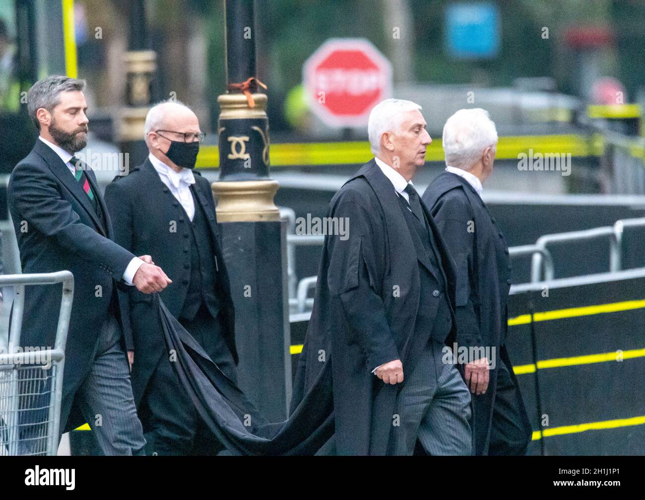 London, UK. 18th Oct, 2021. Procession from the Houses of Parliament to St Margret's Church Westminster for a service of remembrance for the murdered MP Sir David Amiss. Sir Lindsay Hoyle, Speaker of the House of commons, Credit: Ian Davidson/Alamy Live News Stock Photo