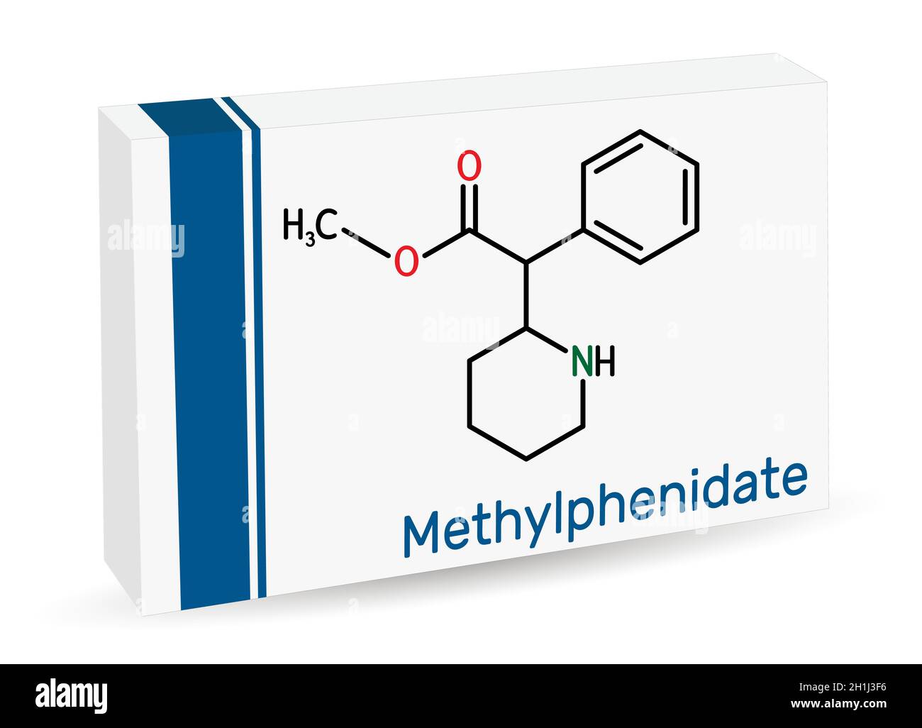 Methylphenidate, MP, MPH molecule. It is central nervous system stimulant. Used in treatment of Attention-Deficit Hyperactivity Disorder, ADHD. Skelet Stock Vector