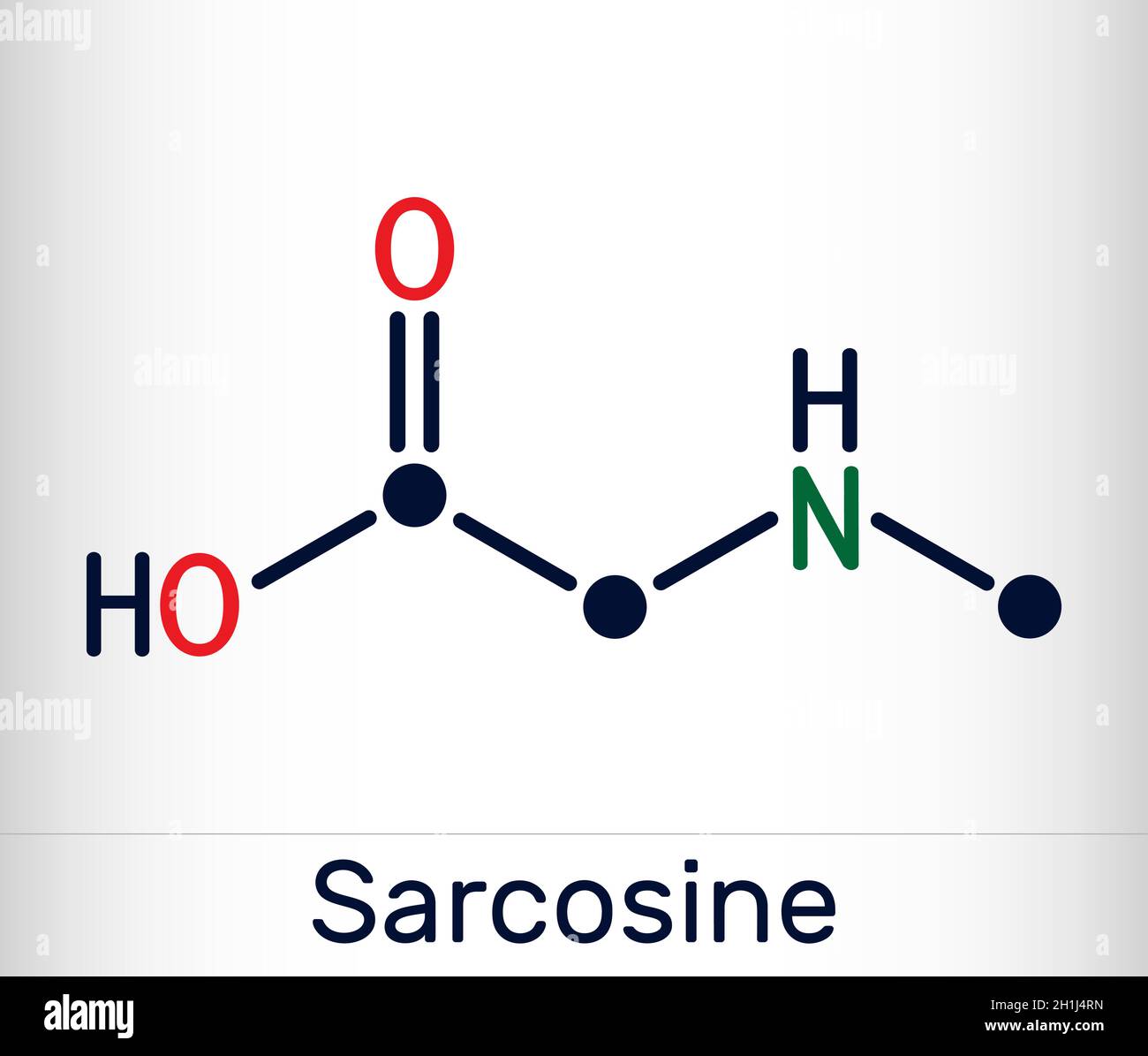 Sarcosine, N-methylglycine, N-alkylglycine molecule. It is amino acid derivative, conjugate acid of sarcosinate. Skeletal chemical formula. Vector ill Stock Vector