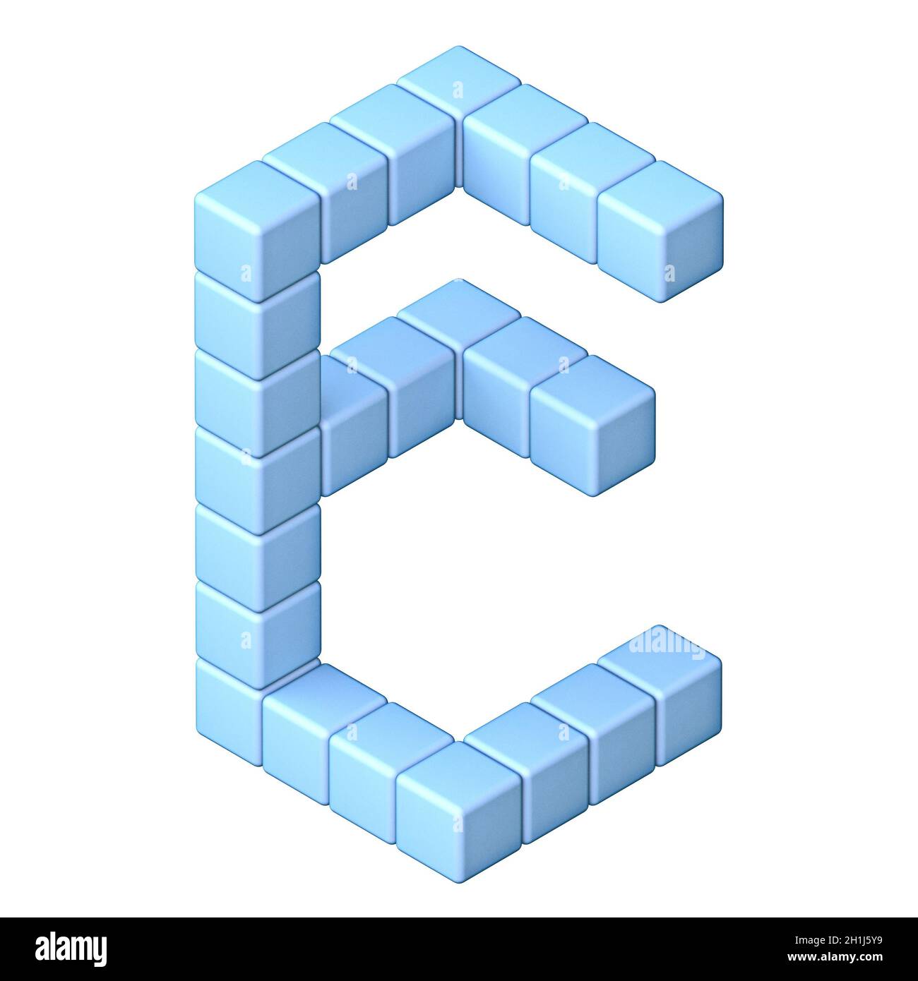 Blue cube orthographic font Letter E 3D render illustration isolated on white background Stock Photo