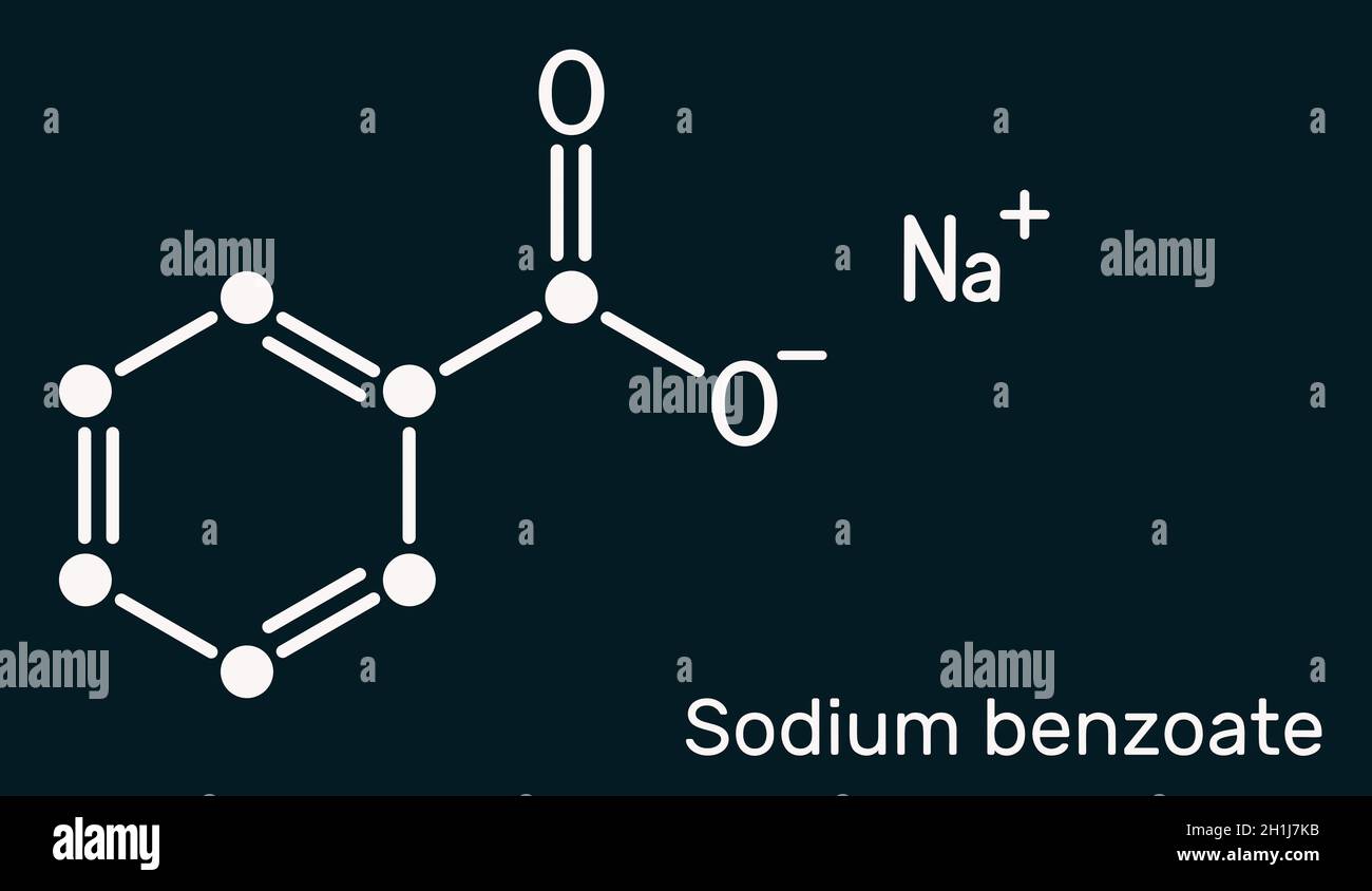 Sodium benzoate molecule. It is antimicrobial, antifungal preservative