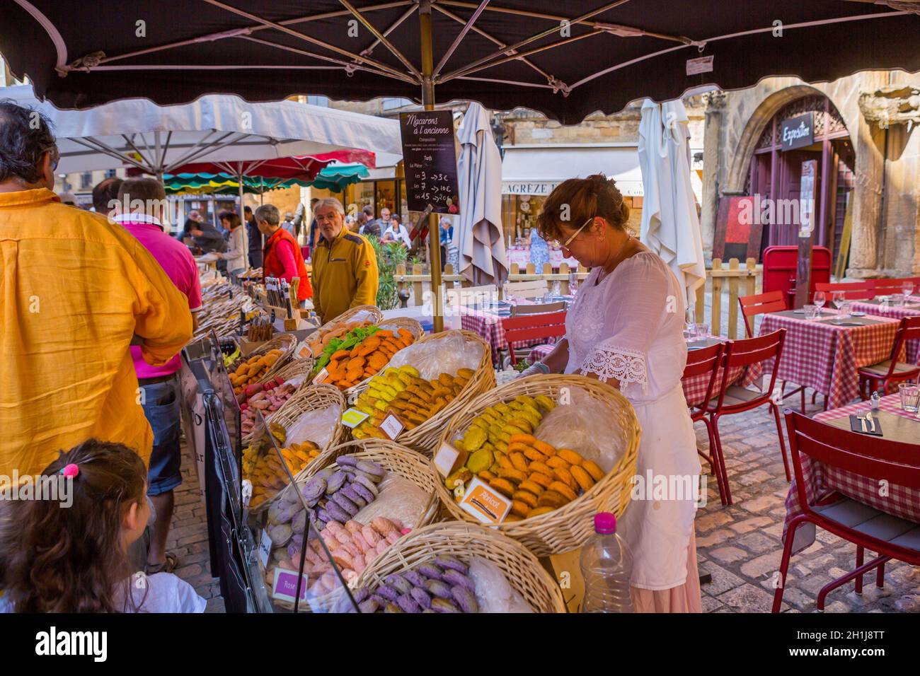 SarlatlaCaneda, France August 11, 2019 Market day. People looking