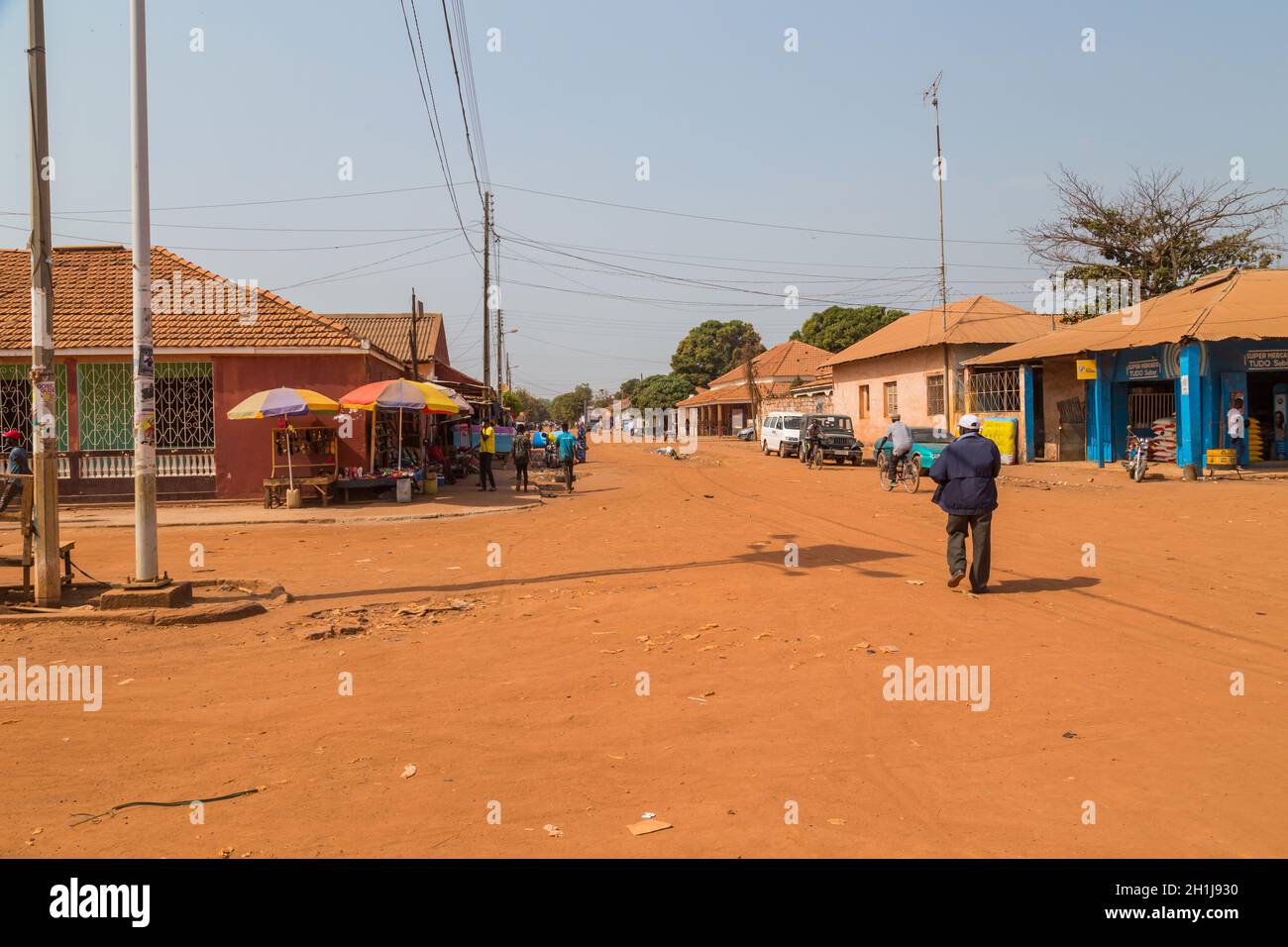 Bissau, Republic of Guinea-Bissau - January 6, 2020: Street scene in the city of Bissau with people at the street, Guinea Bissau Stock Photo