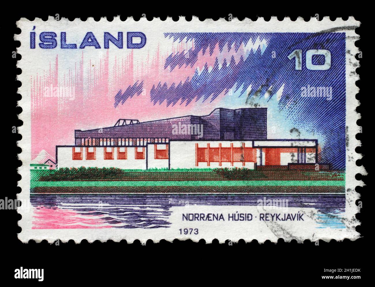 Stamp issued in Iceland shows The Nordic House in Reykjavik , circa 1973. Stock Photo