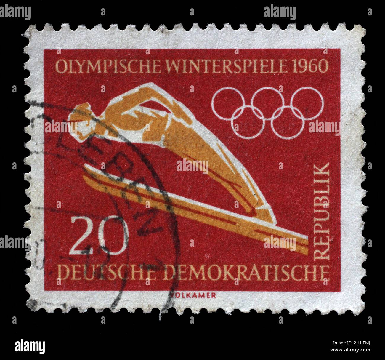 Stamp issued in Germany - Democratic Republic (DDR) shows Ski Jumping
