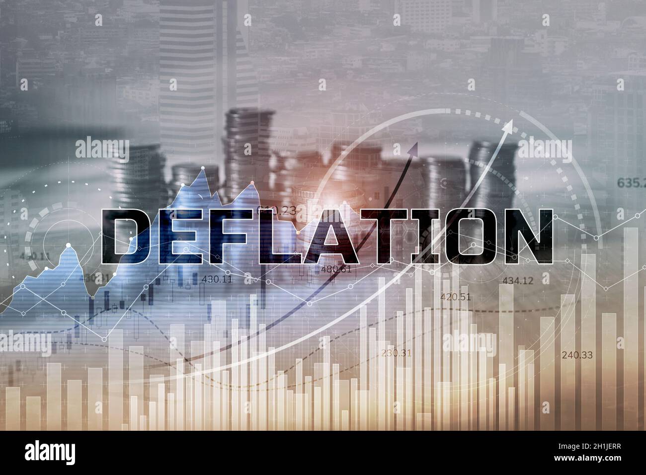 Deflation concept. General decline in prices for goods and services