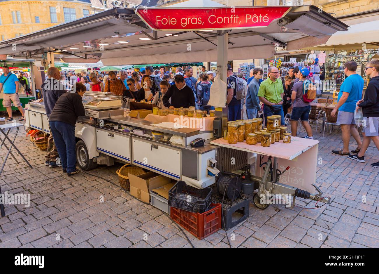 SarlatlaCaneda, France August 11, 2019 Market day. People looking