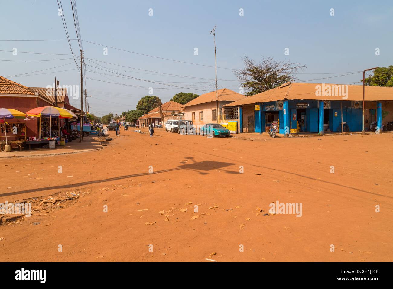 Bissau, Republic of Guinea-Bissau - January 6, 2020: Street scene in the city of Bissau with people at the street, Guinea Bissau Stock Photo