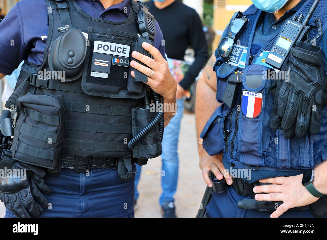 Menton, France October 18, 2021 Police controls Traffic Speed and